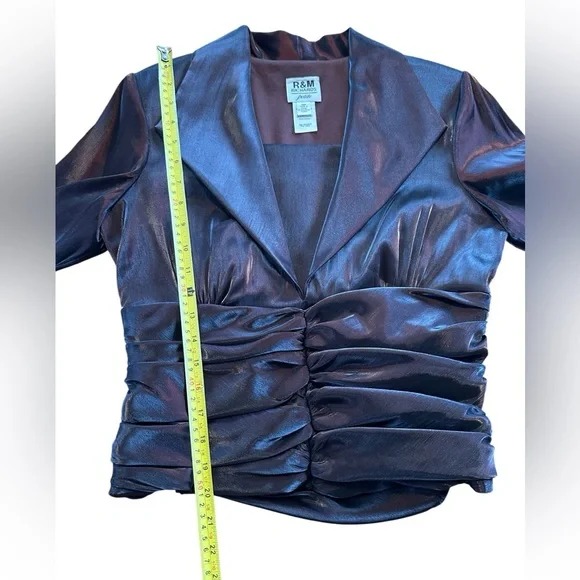 R&M Richards M Iridescent Slick Brown Oxblood Evening Gala Top Ruched Waist READ - Picture 7 of 16